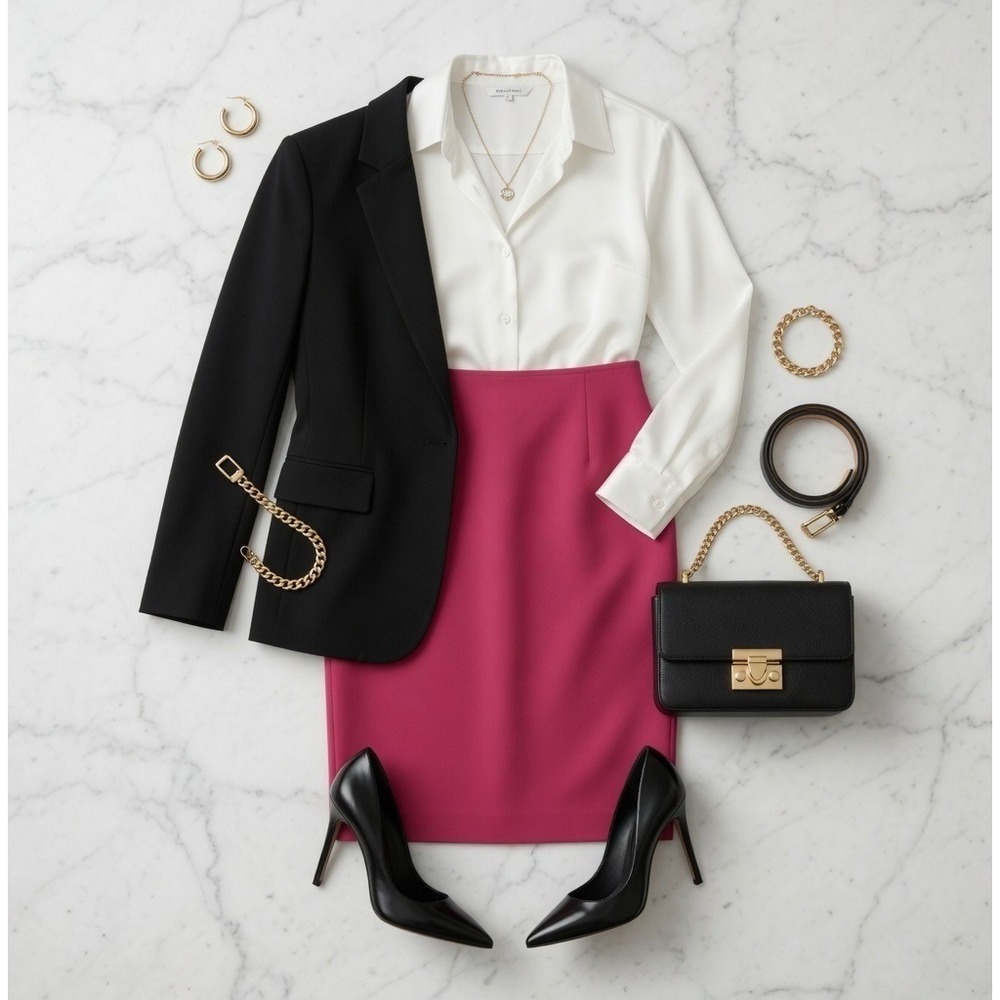 St John Magenta Pink Pencil Skirt Knee Length Classy Designer Career Wear